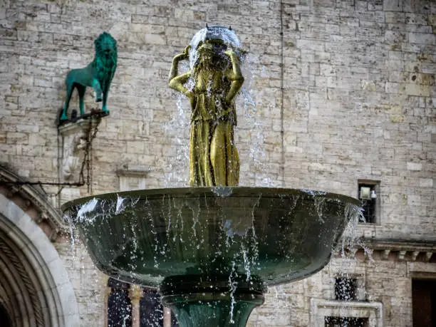 Fountain Fontana Maggiore on Piazza IV Novembre in Perugia, Umbria Italy