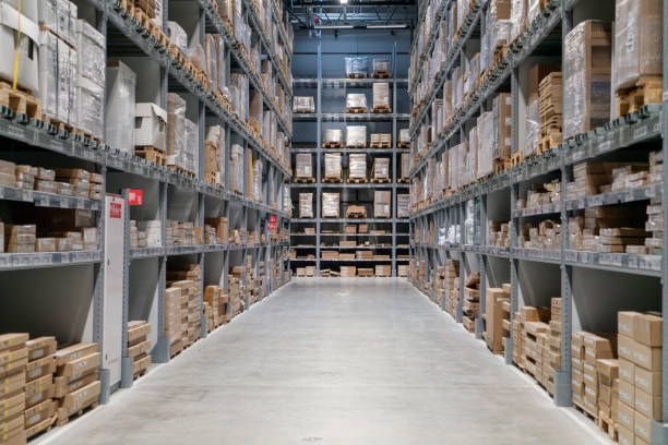 istock Industrial warehouses and shelves with boxes 968383708
