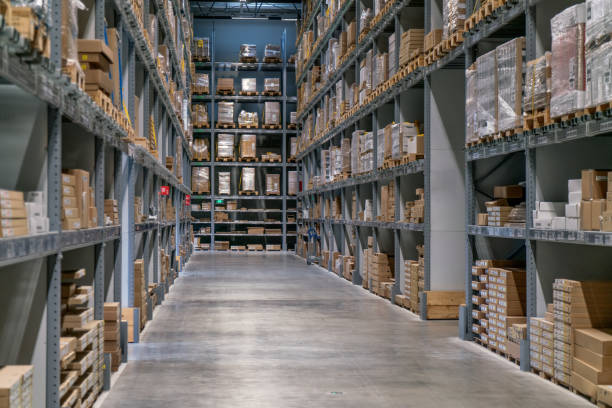 istock Industrial warehouses and shelves with boxes 968383710