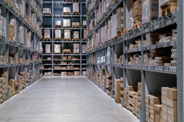 istock Industrial warehouses and shelves with boxes 968384548