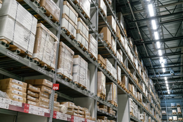 istock Industrial warehouses and shelves with boxes 968386886
