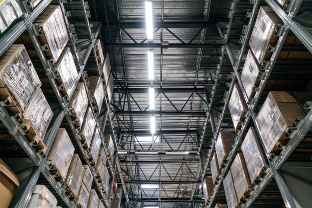 istock Industrial warehouses and shelves with boxes 968387280