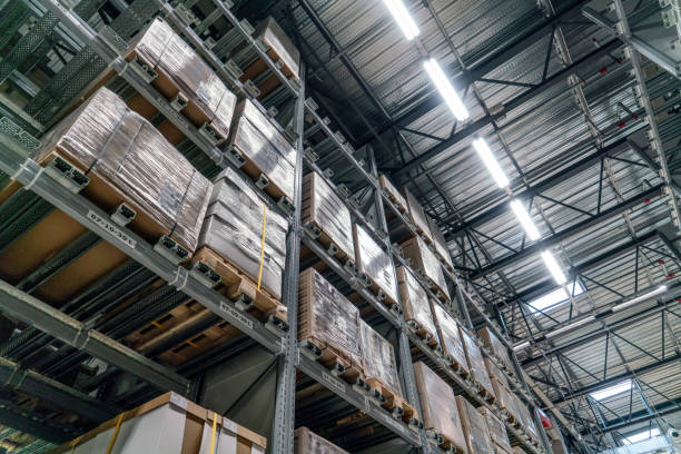 istock Industrial warehouses and shelves with boxes 968387330