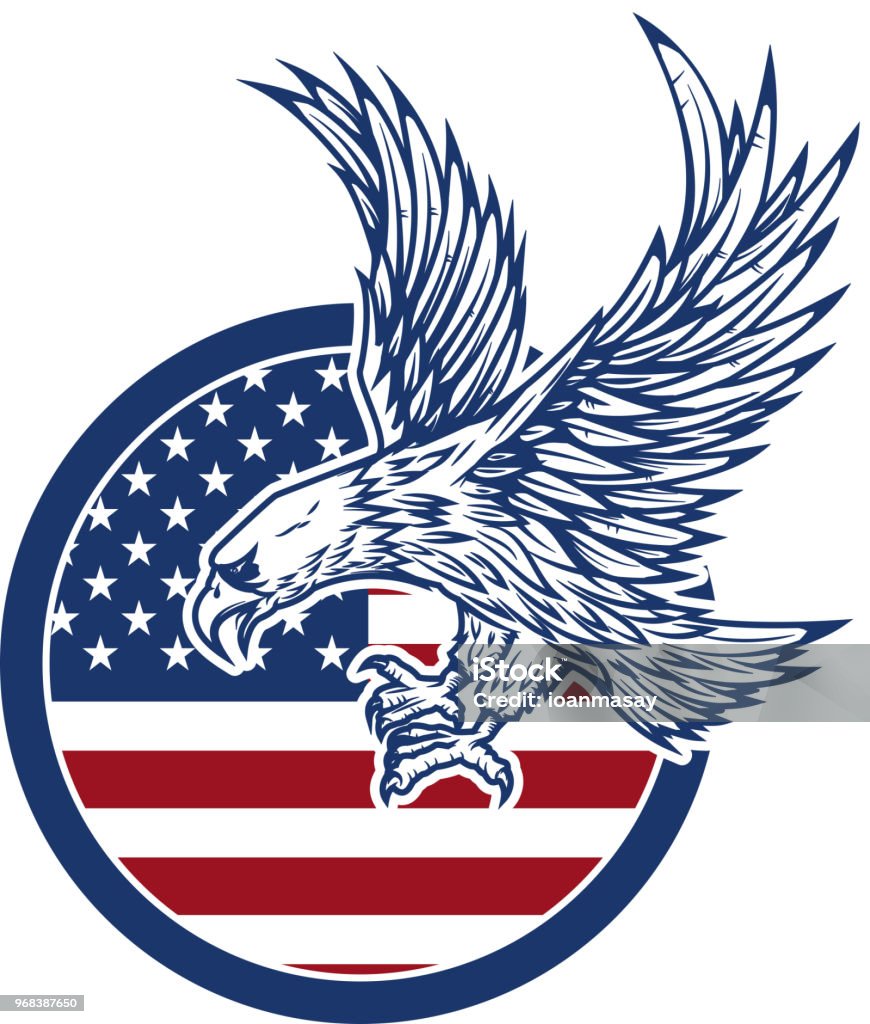 Eagle on american flag. Design element for  label, emblem, sign. Eagle on american flag. Design element for  label, emblem, sign. Vector image Eagle - Bird stock vector