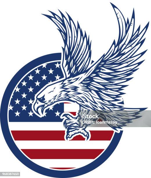 Eagle On American Flag Design Element For Label Emblem Sign Stock Illustration - Download Image Now
