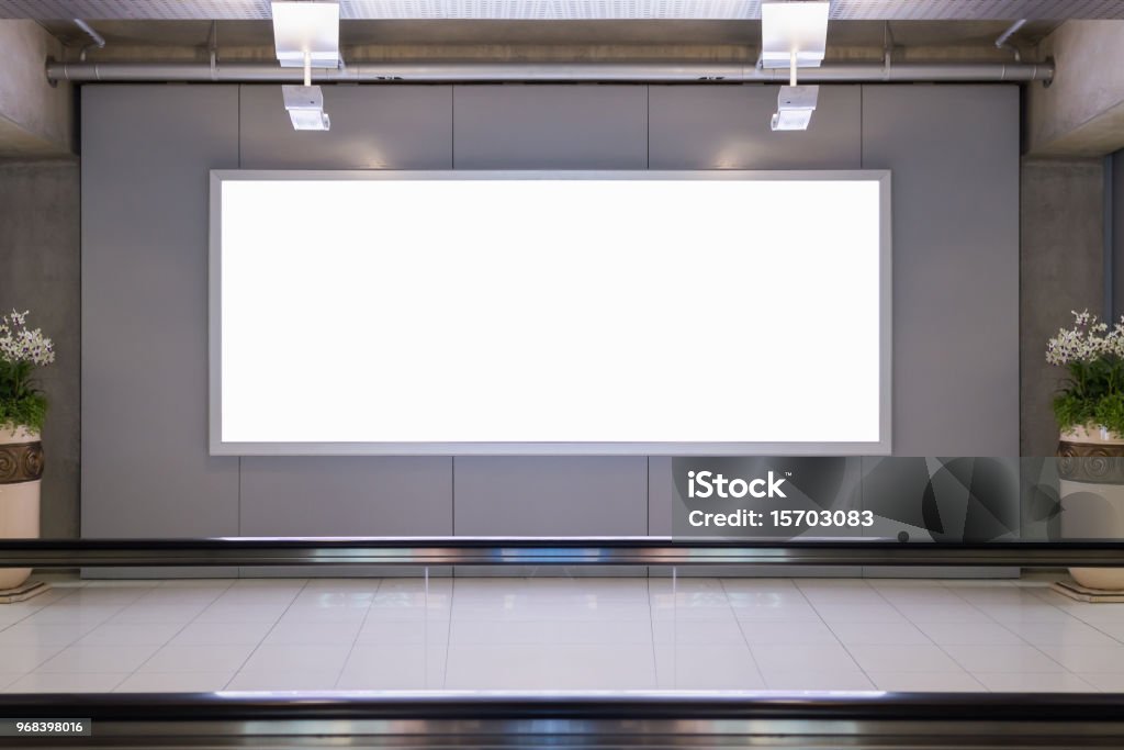 blank advertising billboard beauty  full blank advertising billboard at airport background large LCD advertisement Billboard Stock Photo