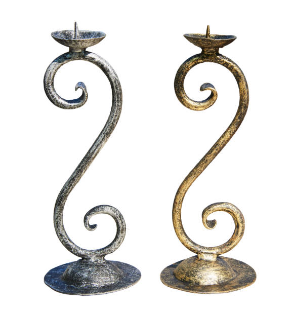 istock Handmade candlesticks made of metal. Isolated on a white background 968412006