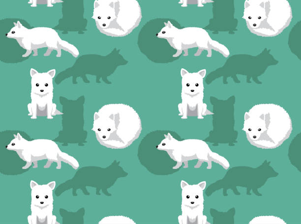 Arctic Fox Cute Cartoon Background Seamless Wallpaper Animal Wallpaper EPS10 File Format arctic fox stock illustrations