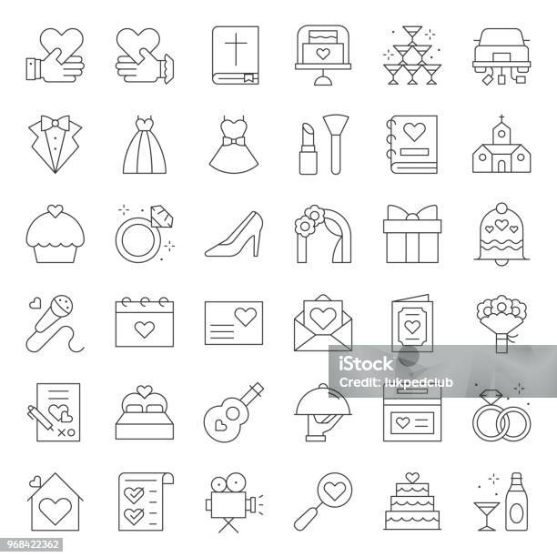 Wedding Organization Related Icon Stock Illustration - Download Image Now - Wedding, Line Icon, Wedding Dress