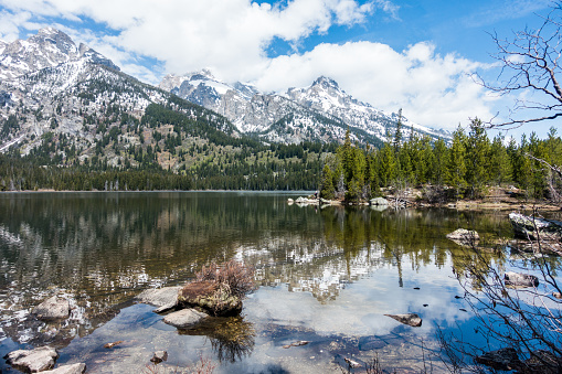 Taggart Lake in Grand Teton National Park in the spring.