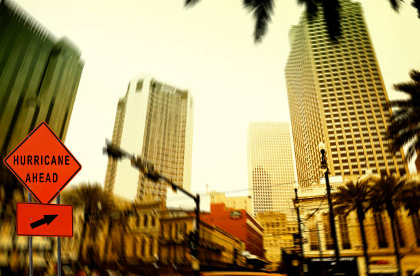 istock Hurricane - Storm road sign, downtown New Orleans 968454796