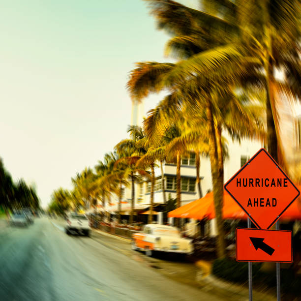 istock Hurricane - Storm road sign, South Beach, Miami, Florida. 968454806