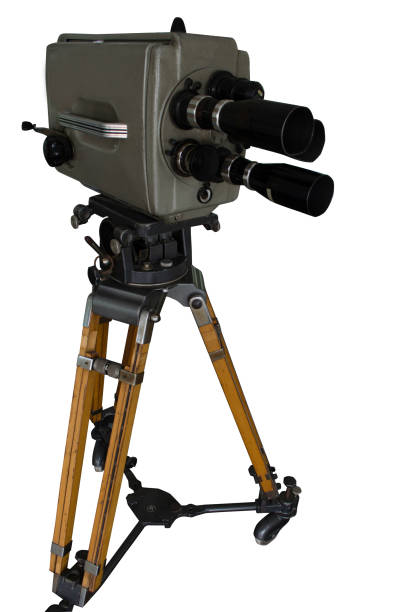 istock Old movie and television camera 16 mm with three lenses on white background 968457526
