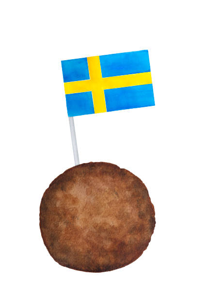 ilustrações de stock, clip art, desenhos animados e ícones de classic swedish meatball (kottbullar) with sweden country flag on little tooth pick. - swedish culture