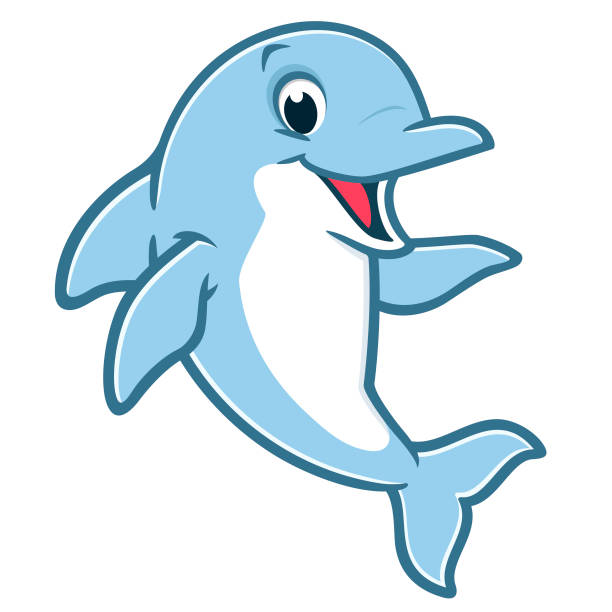 illustrazioni stock, clip art, cartoni animati e icone di tendenza di delfino dei cartoni animati - happy dolphin