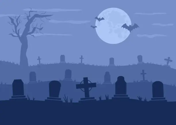 Vector illustration of Cemetery or graveyard vector illustration