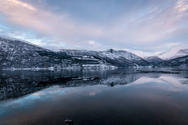 istock Mirror like reflection in lake mountains winter 968492700