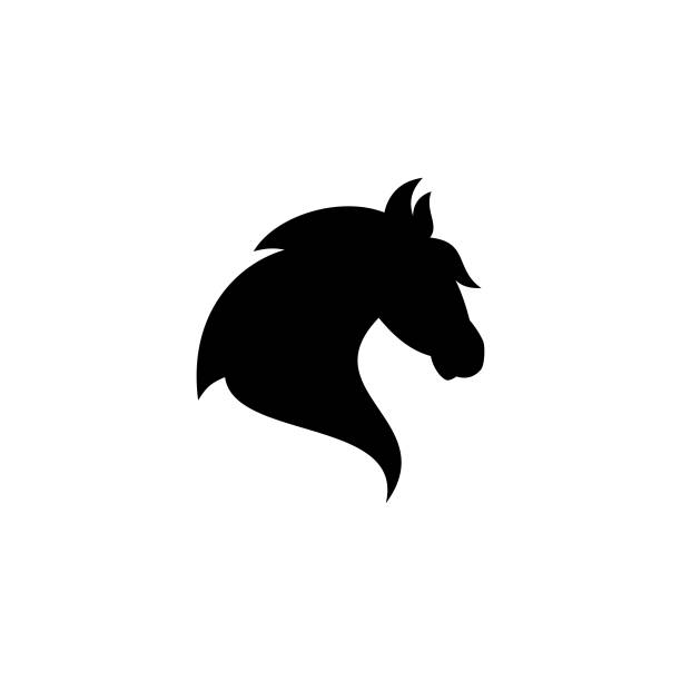 kreative, einfache silhouette kopf pferd vektor icon auf die modernen flachen stil für web - horse sign black vector stock-grafiken, -clipart, -cartoons und -symbole