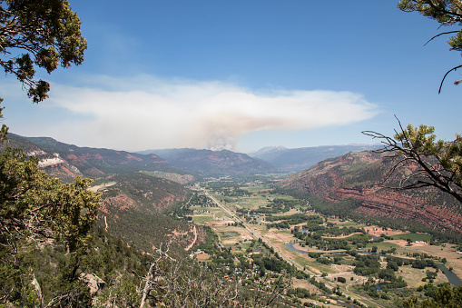 Image of the 416 forest fire north of Durango, Colorado as viewed from the Animas Mountain Trail.  Photo taken on Saturday, June 2nd.  The forest fire has already consumed ~2,000 acres and fire fighters are battling to contain the blaze before it destroys the hundreds of homes that are in the area.