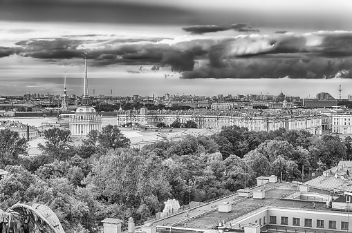 Panoramic aerial view over St. Petersburg, Russia, from the dome of St. Isaac's Cathedral