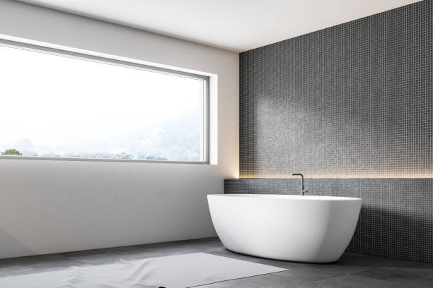 istock Dark mosaic wall bathroom corner 968516692