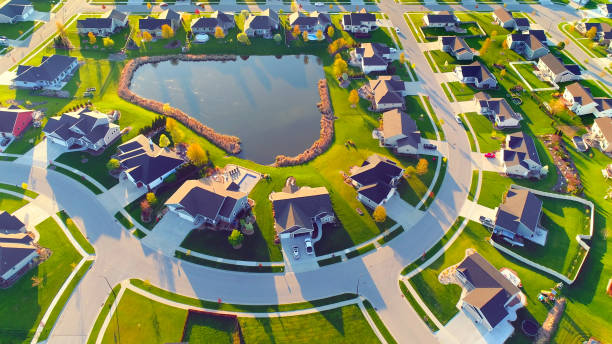 istock Perfect neighborhoods, homes around pond 968522968