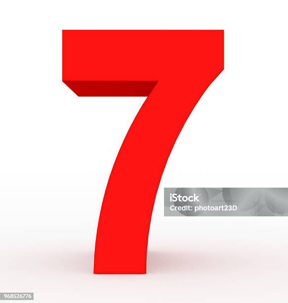 숫자 7 3d 빨간색 흰색 절연 3차원 형태에 대한 스톡 사진 및 기타 이미지 - 3차원 형태, 7, 그림자 - iStock