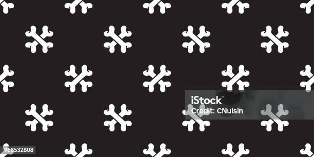 Bone Seamless Pattern Cross Bone Vector Dog Pirate Halloween Isolated Background Repeat Wallpaper Black Stock Illustration - Download Image Now