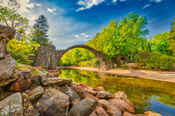 19th-century bridge Rakotzbrücke (also called the Devil's Bridge) uses its reflection to form a perfect circle