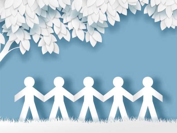 ilustrações de stock, clip art, desenhos animados e ícones de paper people holding hands - papercut