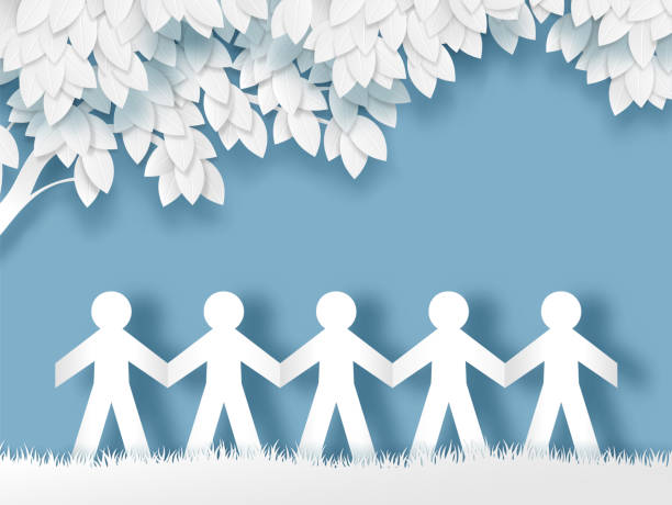 Paper People holding hands Paper People holding hands paper silhouettes stock illustrations