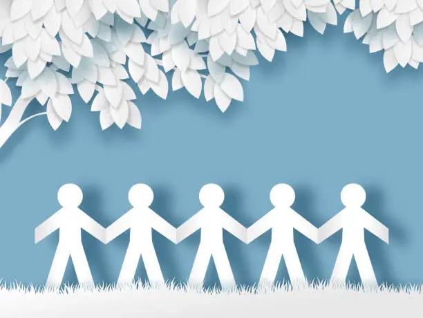 Vector illustration of Paper People holding hands