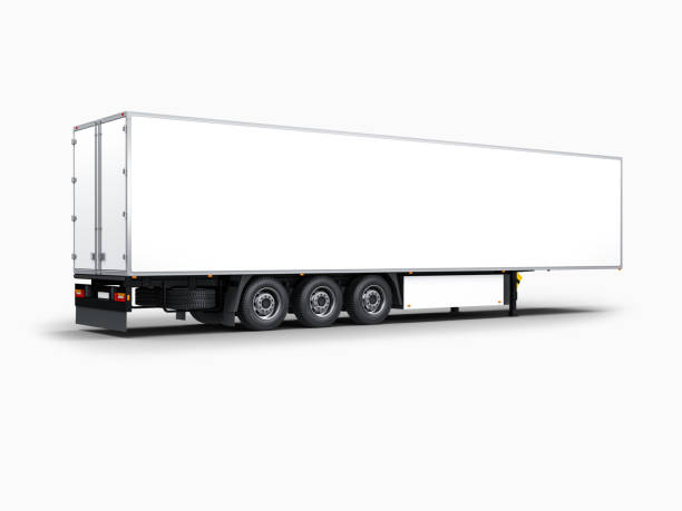 istock White Semi Trailer Mockup Half Side View, isolated on gray 968539808