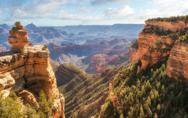 sonnenaufgang in den grand canyon am desert view straße ziehen über verschütten - panoramic canyon arizona scenics stock-fotos und bilder