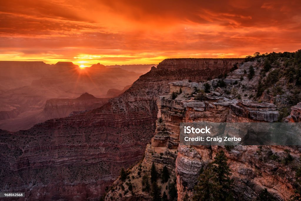 Grand Canyon Sunrise at Mather Point Dawn breaking over the canyon Grand Canyon National Park Stock Photo