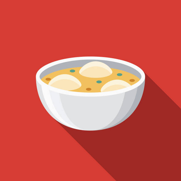 matzo ball suppe flache design chanukka-ikone - matzo ball soup stock-grafiken, -clipart, -cartoons und -symbole