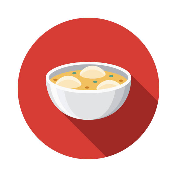 illustrazioni stock, clip art, cartoni animati e icone di tendenza di icona di matzo ball soup flat design hanukkah - matzo