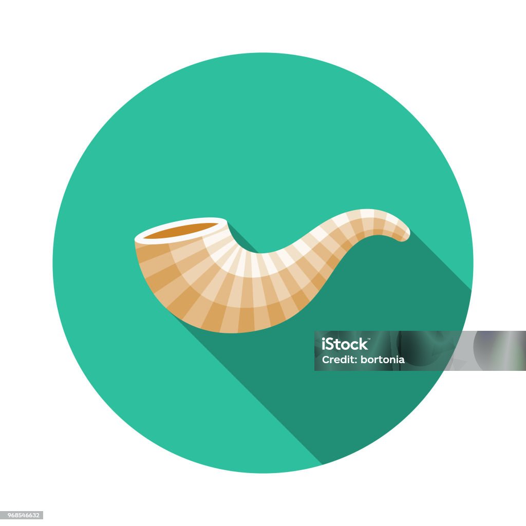 Shofar Flat Design Hanukkah Icon A flat design styled Hanukkah celebrations icon with a long side shadow. Color swatches are global so it’s easy to edit and change the colors. Yom Kippur stock vector