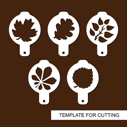 Silhouettes of leaves maple, oak, chestnut, aspen. Template for laser cutting and wood carving. Vector.