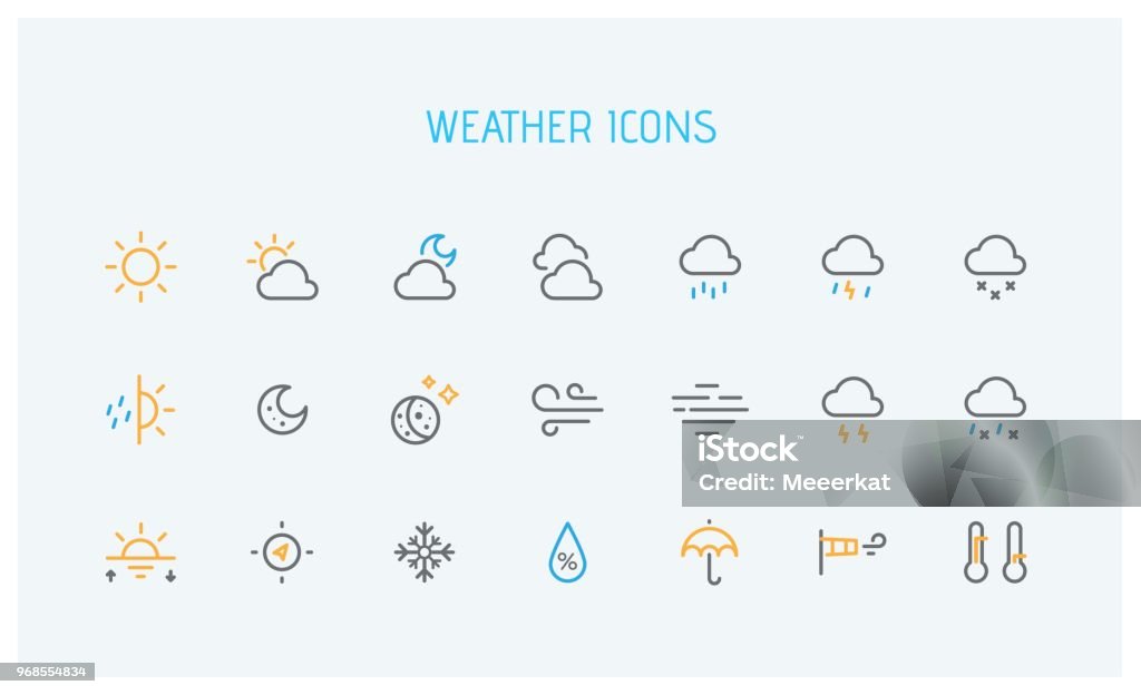 Modern weather icons set. Flat vector symbols Weather icons set. Temperature stock vector