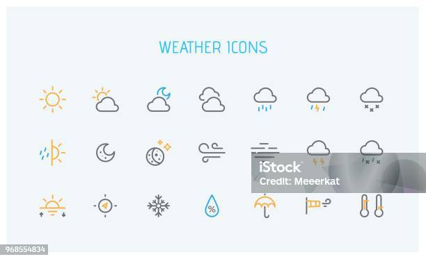 Modern Weather Icons Set Flat Vector Symbols Stock Illustration - Download Image Now - Temperature, Climate, Cloud - Sky