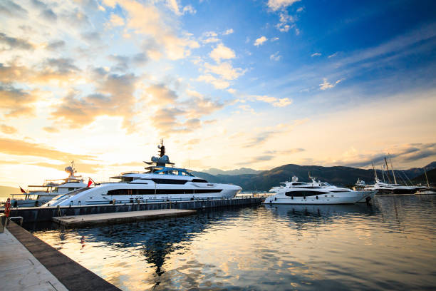 istock Superyachts in luxury yacht marina. 968557078