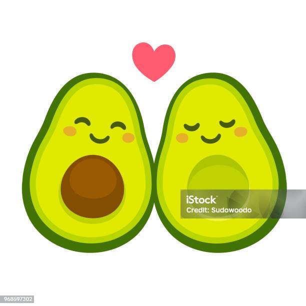 Cute Avocado Couple In Love Stock Illustration - Download Image Now - Avocado, Couple - Relationship, Love - Emotion