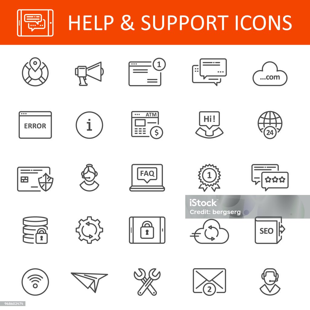 Help and Support Icons Help and Support service Icons. Customer Interface Vector Set. Error Message stock vector