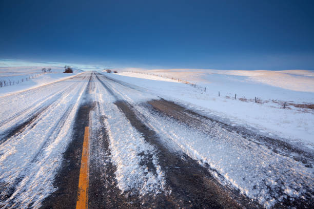 큰사슴 턱 서스캐처원 캐나다의 측면을 그냥 밖으로 겨울 시간 고속도로 - saskatchewan country road road prairie 뉴스 사진 이미지