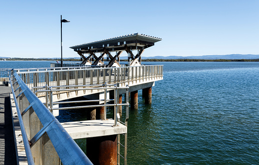 View of the Hays Inlet Fishing and Recreation Platform located at the Clontarf end of the now demolished Hornibrook Bridge, in the Redcliffe Peninsula, Australia