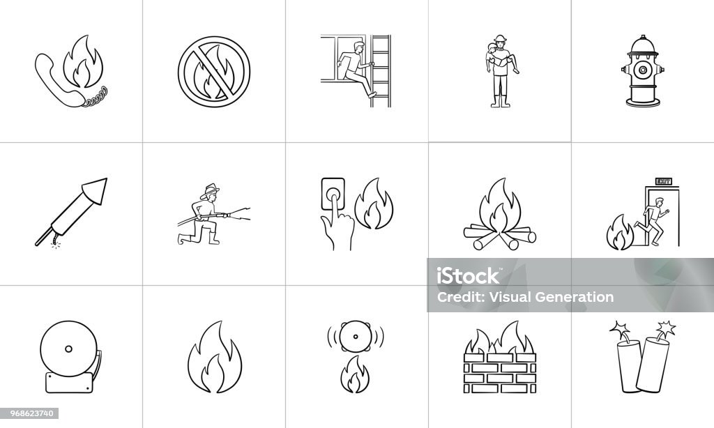 Fire hand drawn sketch icon set Fire outline doodle icon set for print, web, mobile and infographics. Hand drawn fire vector sketch illustration set isolated on white background. Doodle stock vector