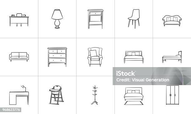 Furniture Hand Drawn Sketch Icon Set Stock Illustration - Download Image Now - Chair, Furniture, Bed - Furniture
