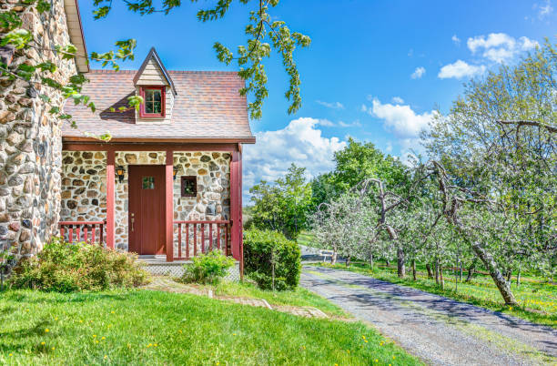 maison en pierre colorée de porte d’entrée avec porche en campagne village cottage - orleans photos et images de collection