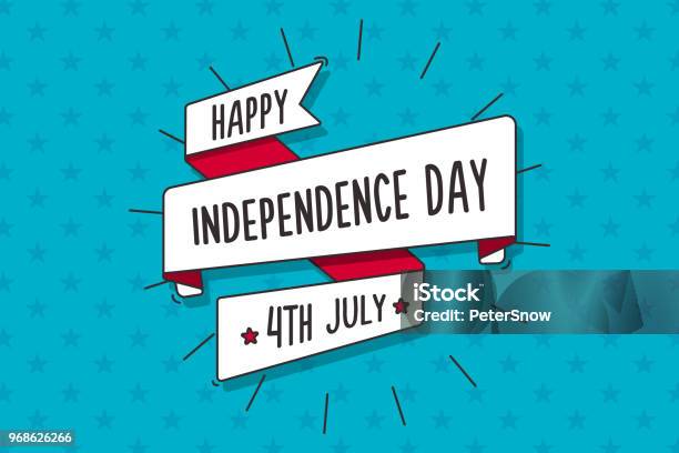 Happy Independence Day Ribbon Banner In Retro Style 4th Of July Vector Design Stock Illustration - Download Image Now